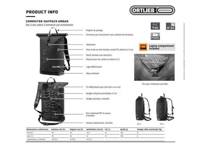 Sac à dos Commuter Daypack Urban 27L Pepper Ortlieb